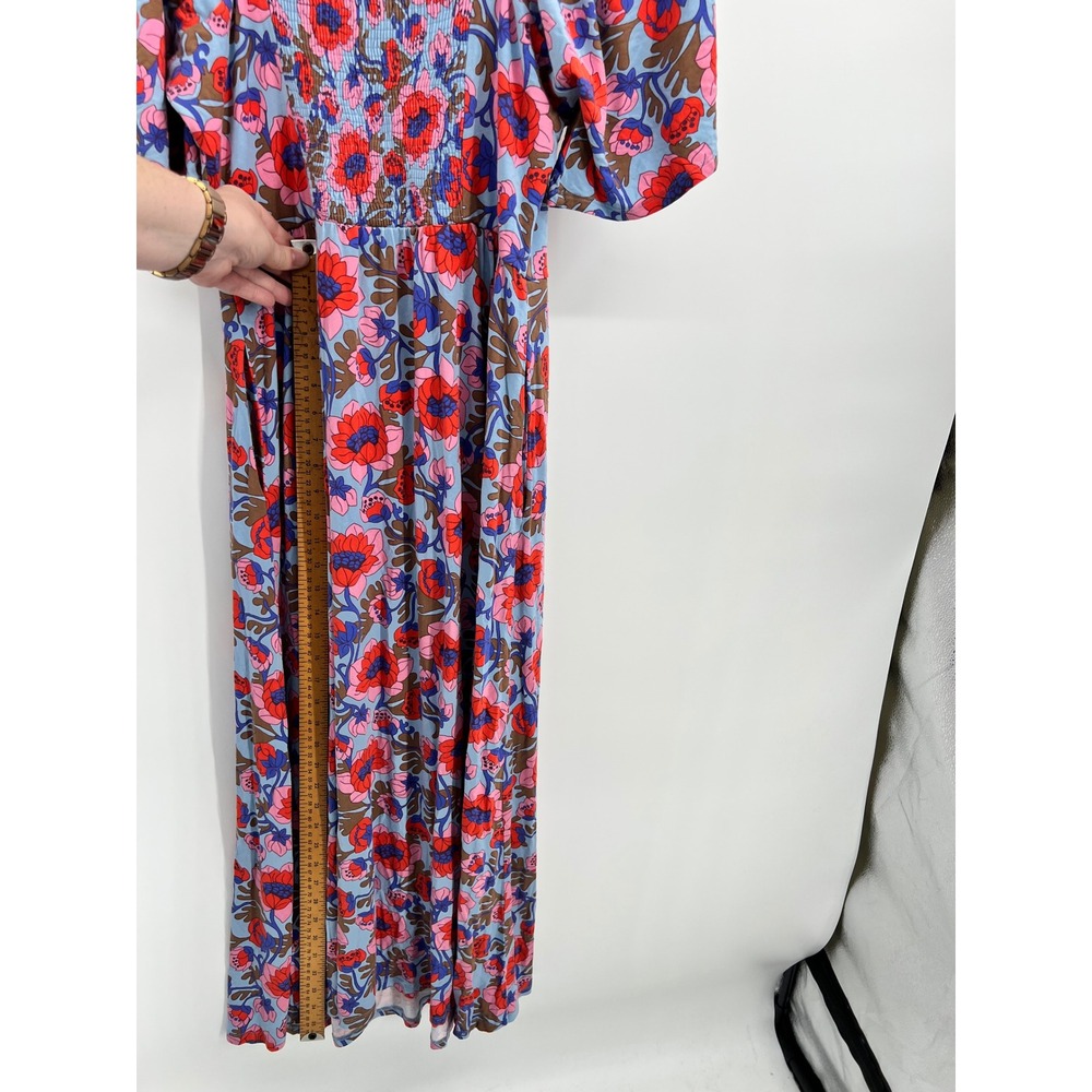 Boden Amelie Jersey Midi Dress Blue Red Floral Flutter Sleeve Pockets US 10R - Picture 9 of 9